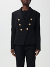 Balmain Black Double-breasted Jacket With Branded Buttons And Asymmetric Cut In Wool Woman In Black