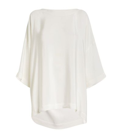 Eskandar Three-quarter Sleeve Bateau Neck Tunic Top (long) In White