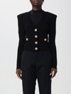 Balmain Cropped Knit Viscose Cardigan In Black