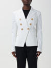 Balmain White Double-breasted Jacket With Peak Lapels And Logo Buttons In Fabric Women In White