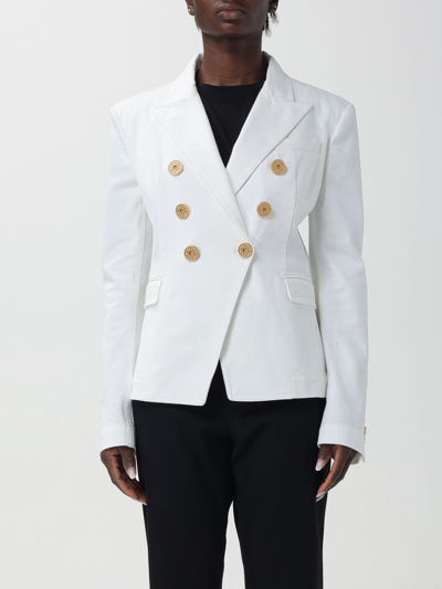 Balmain White Double Breasted Cotton Jacket