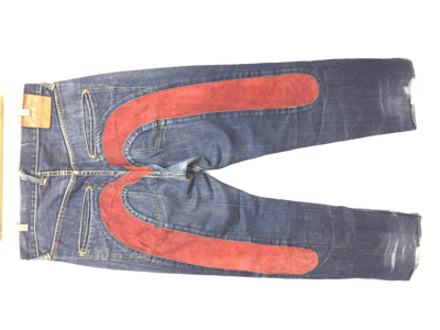 Pre-owned Evisu By Yamane Selvedge Denim Suede Leather Logo