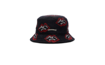 Pre-owned Chrome Hearts Chomper Bucket Hat In Dark Blue/red/white