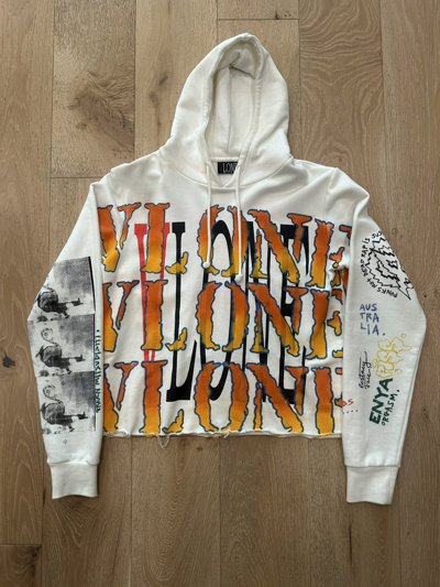 Pre-owned Vlone Hand Painted Flame Hoodie In White