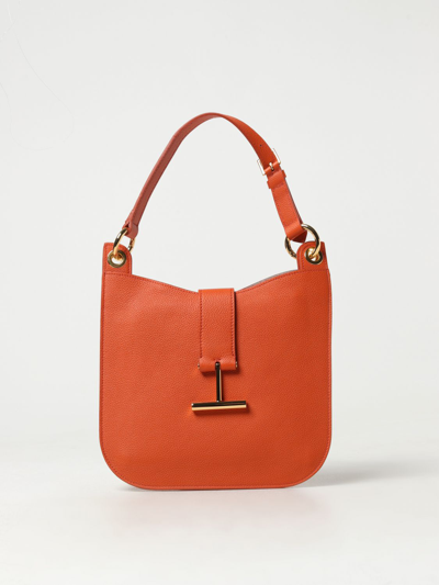 Tom Ford Small Tara Logo Plaque Shoulder Bag In Orange