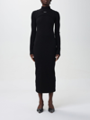 Off-white Ribbed Texture Midi Dress With High Neckline In White