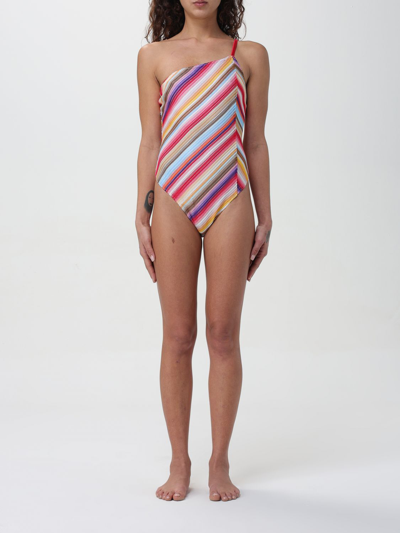 Missoni Striped One-shoulder Bikini In Rojo