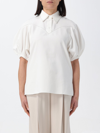 Chloé Cotton Blouse With Collar And Puff Sleeves In Milk