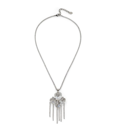 Jimmy Choo Crystal-embellished Heart Drop Necklace In Metallic