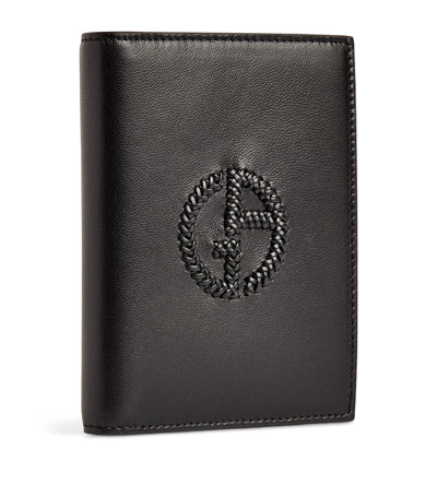Giorgio Armani Leather Logo Passport Holder In Burgundy