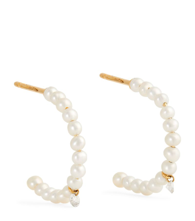 Persée Yellow Gold, Pearl And Diamond Hoop Earrings