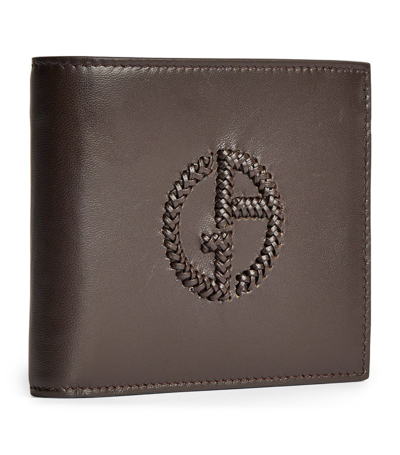 Giorgio Armani Leather Logo Bifold Wallet In Brown