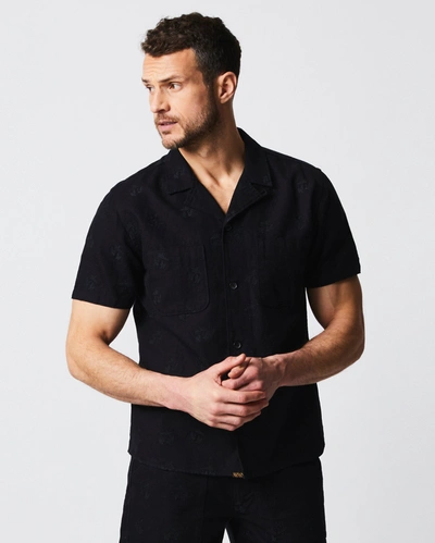 Reid S/s Pelican Embroidered Camp Shirt In Black