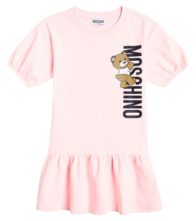 Moschino Kids' Printed Cotton-blend Jersey Dress In Pink