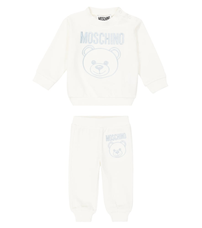 Moschino Baby Teddy Bear Cotton Sweatshirt And Sweatpants Set In White