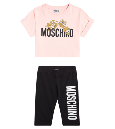 Moschino Kids' Cotton-blend T-shirt And Shorts Set In 84175 Rosa E Nero