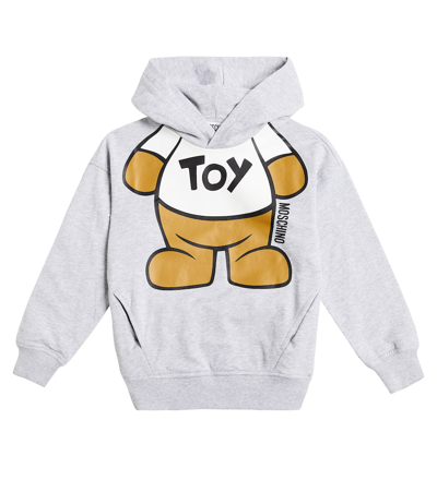 Moschino Kids' Teddy Bear Cotton Jersey Hoodie In Grey