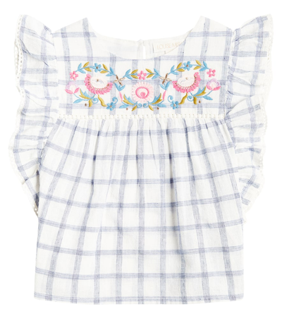 Louise Misha Kids' Mala Checked Cotton And Linen Shirt In White