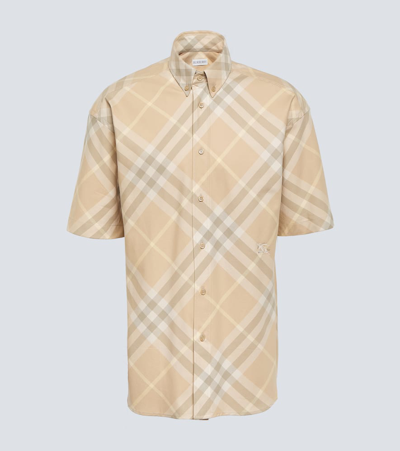 Burberry Check Cotton Shirt In Beige,neutro