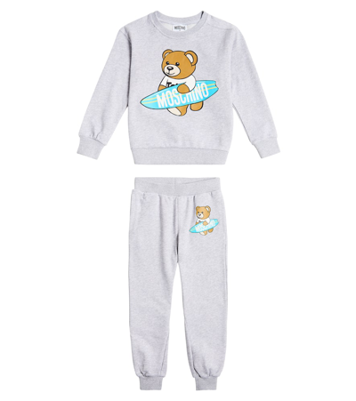 Moschino Kids' Teddy Bear Cotton-blend Sweatshirt And Sweatpants Set In Grey