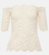 Rabanne Off-white Stretch Lace Short Sleeve Top In White