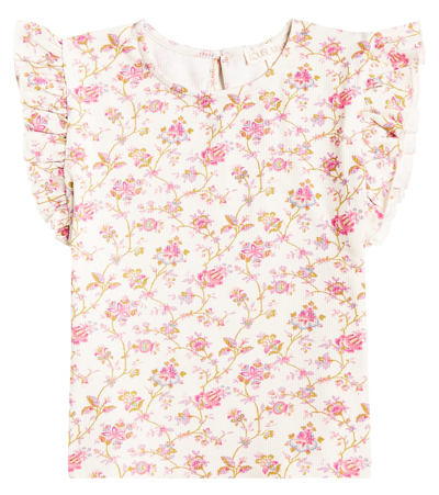 Louise Misha Kids' Hermance Ruffled Floral Cotton-blend Shirt In White