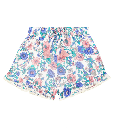 Louise Misha Kids' Vallaloid Floral Cotton Shorts In Blue Summer Meadow