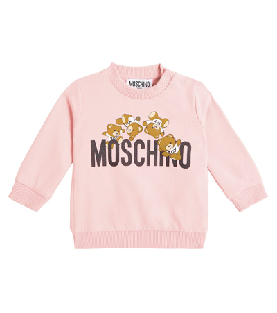 Moschino Babies' 印花棉质针织运动衫 In Pink
