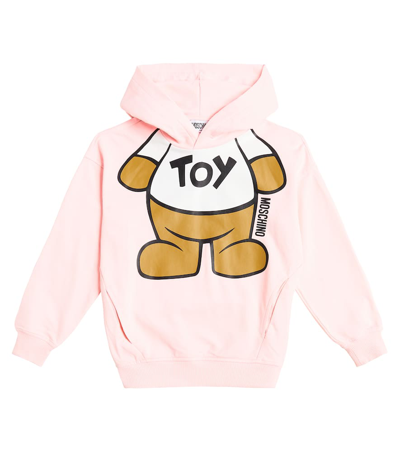Moschino Kids' Teddy Bear Cotton Jersey Hoodie In Pink