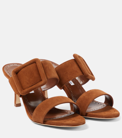 Manolo Blahnik Gable Suede Mules In Brown