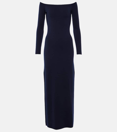 Gabriela Hearst Selwyn Off-the-shoulder Wool And Cashmere-blend Midi Dress In Navy