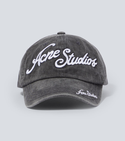 Acne Studios Logo Cotton Twill Baseball Cap In Black