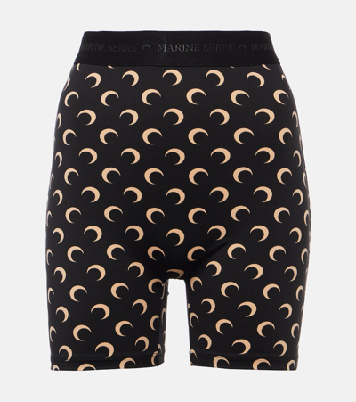 Marine Serre Womens Inverse Tan Moon Logo Stretch-jersey Shorts Xl In Black