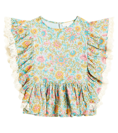 Louise Misha Kids' Ines Floral Lace-trimmed Cotton Top In Multicoloured