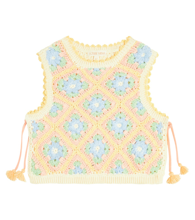 Louise Misha Kids' Rynia Crochet Cotton-blend Sweater Vest In Multicoloured