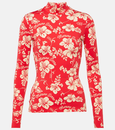 Marine Serre Second Skin Printed Jersey Top In Red
