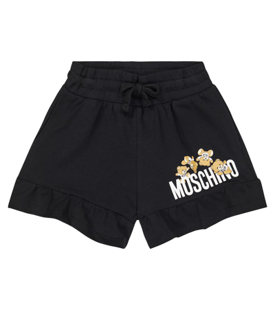 Moschino Kids' Teddy Bear Cotton-blend Jersey Shorts In Black