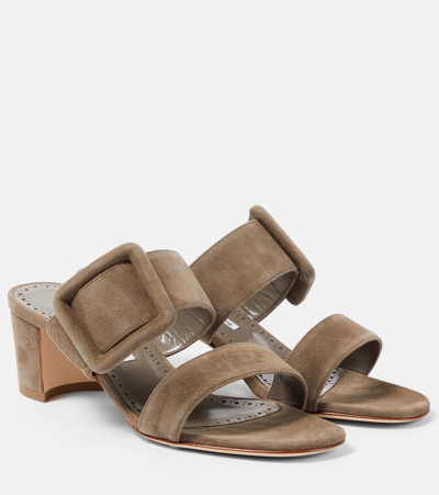 Manolo Blahnik Newton 50 Suede Mules In Brown