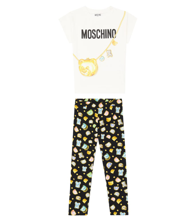 Moschino Kids' Printed Cotton T-shirt And Leggings Set In Black