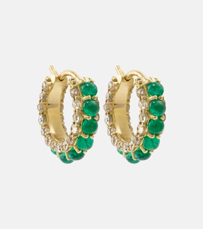 Ileana Makri 18kt Gold Hoop Earrings With Emeralds And Diamonds In Metallic