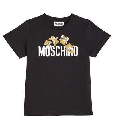 Moschino Kids' Printed Cotton Jersey T-shirt In Black