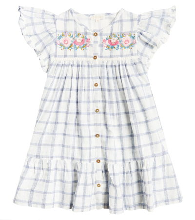 Louise Misha Kids' Carlina Checked Cotton And Linen Dress In Multicoloured