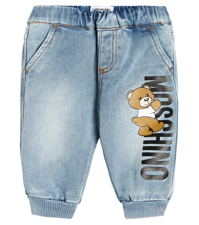 Moschino Babies' 印花棉质混纺牛仔裤 In Blue