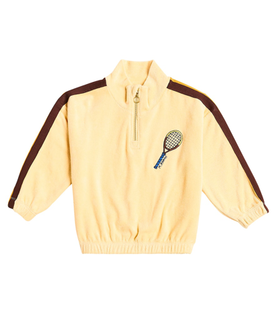 Mini Rodini Kids' Tennis Cotton Terry Half-zip Sweater In Yellow