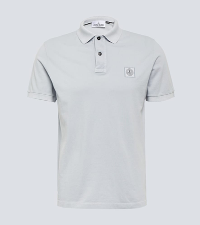 Stone Island Compass-appliqué Cotton Polo Shirt In Blue