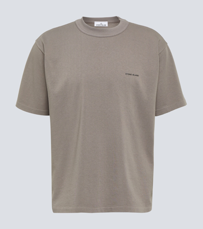 Stone Island Logo Ribbed-knit Cotton T-shirt In Brown