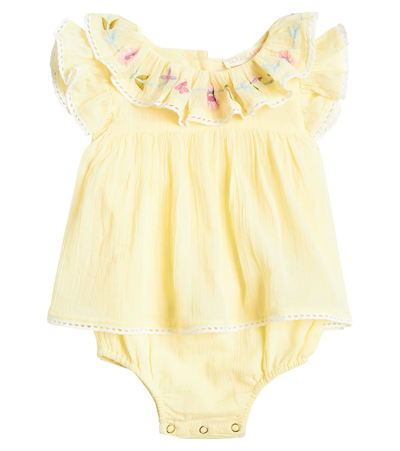 Louise Misha Baby Anusha Embroidered Cotton Bodysuit In Yellow