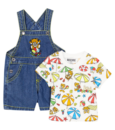 Moschino Kids' Baby Cotton T-shirt And Overalls Set In Multicoloured