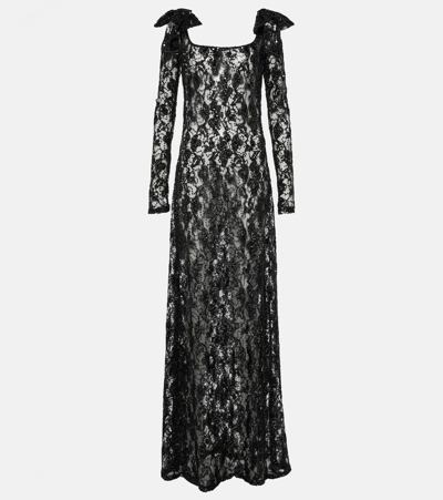 Nina Ricci Bow-embellished Sequinned Lace Gown In Black