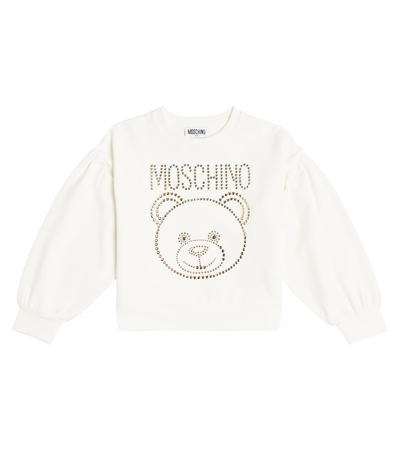 Moschino Kids' Embellished Cotton-blend Sweatshirt In White